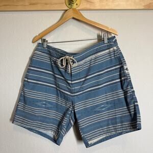Men's Faherty Blue and White Striped Aztec Print Board Swim Shorts Size‎ 38